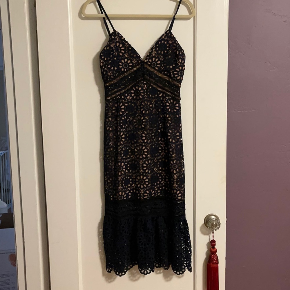 S Aqua Lace Detail Cocktail/Evening Dress